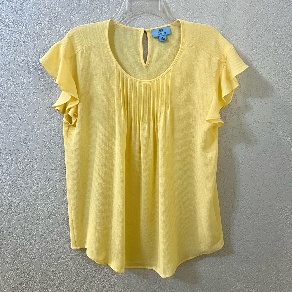 CeCe Yellow Cap Short Sleeves Lightweight Casual Blouse Spring Summer Tops M